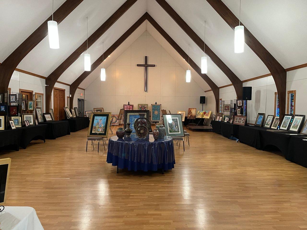 Exhibition hall with Akbar Fanaei artworks
