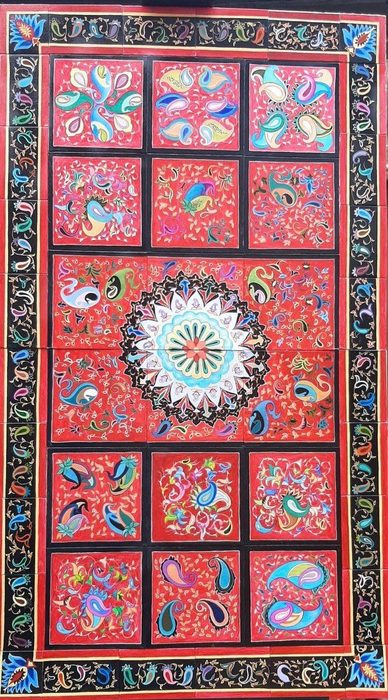 Red Paisley Tile Panel by Akbar Fanaei