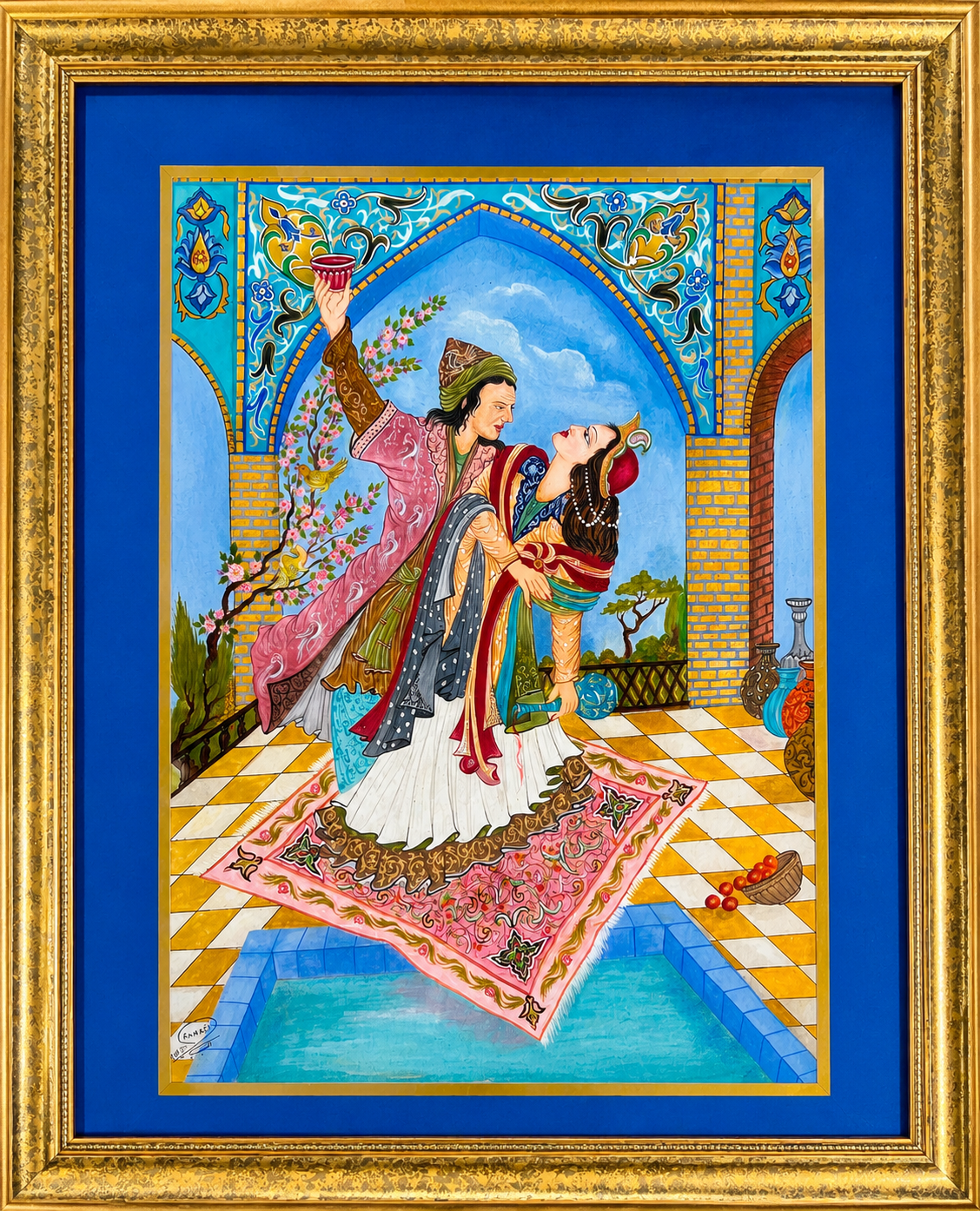 Framed Persian miniature artwork